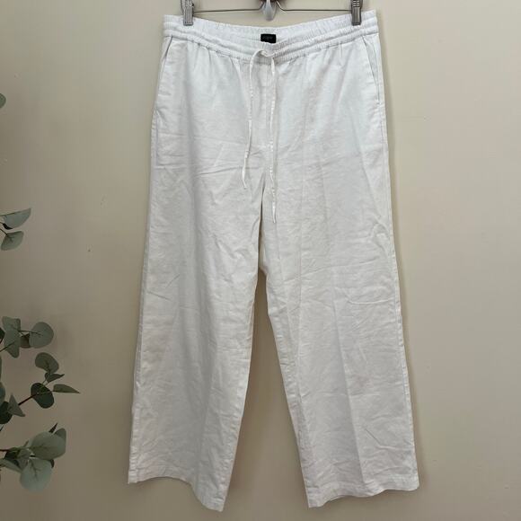 NWT J.Crew Women's White Linen Blend Drawstring Wide Leg Pants Size 14 - Picture 1 of 11